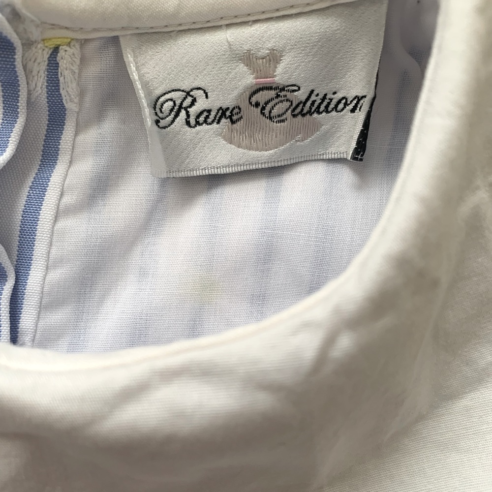 Rare Editions Blue & White Striped Dress With Embroidered Daisies - Picture 11 of 12